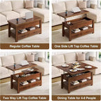 Lift-Top Coffee Table with Adjustable Height  Modern Wooden Center Table with 2 Storage Drawers & Hidden Compartment  Walnut Brown or Black