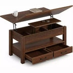 Lift-Top Coffee Table with Adjustable Height  Modern Wooden Center Table with 2 Storage Drawers & Hidden Compartment  Walnut Brown or Black