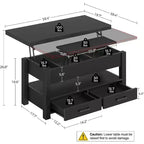 Lift-Top Coffee Table with Adjustable Height  Modern Wooden Center Table with 2 Storage Drawers & Hidden Compartment  Walnut Brown or Black