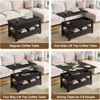 Lift-Top Coffee Table with Adjustable Height  Modern Wooden Center Table with 2 Storage Drawers & Hidden Compartment  Walnut Brown or Black