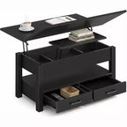 Lift-Top Coffee Table with Adjustable Height  Modern Wooden Center Table with 2 Storage Drawers & Hidden Compartment  Walnut Brown or Black