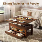 Lift-Top Coffee Table with Adjustable Height  Modern Wooden Center Table with 2 Storage Drawers & Hidden Compartment  Walnut Brown or Black
