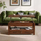 Lift-Top Coffee Table with Adjustable Height  Modern Wooden Center Table with 2 Storage Drawers & Hidden Compartment  Walnut Brown or Black