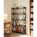 Étagère d'angle réversible à 5 niveaux, bibliothèque industrielle de 165 cm avec 4 crochets, étagères ouvertes et cadre métallique pour salon, chambre et bureau, marron rustique