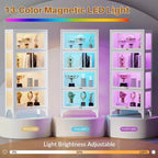 Bekrvio Vitrines en verre 4/5 étages avec portes relevables, vitrine de collection avec 13 couleurs, vitrine en verre trempé à 3 côtés en métal