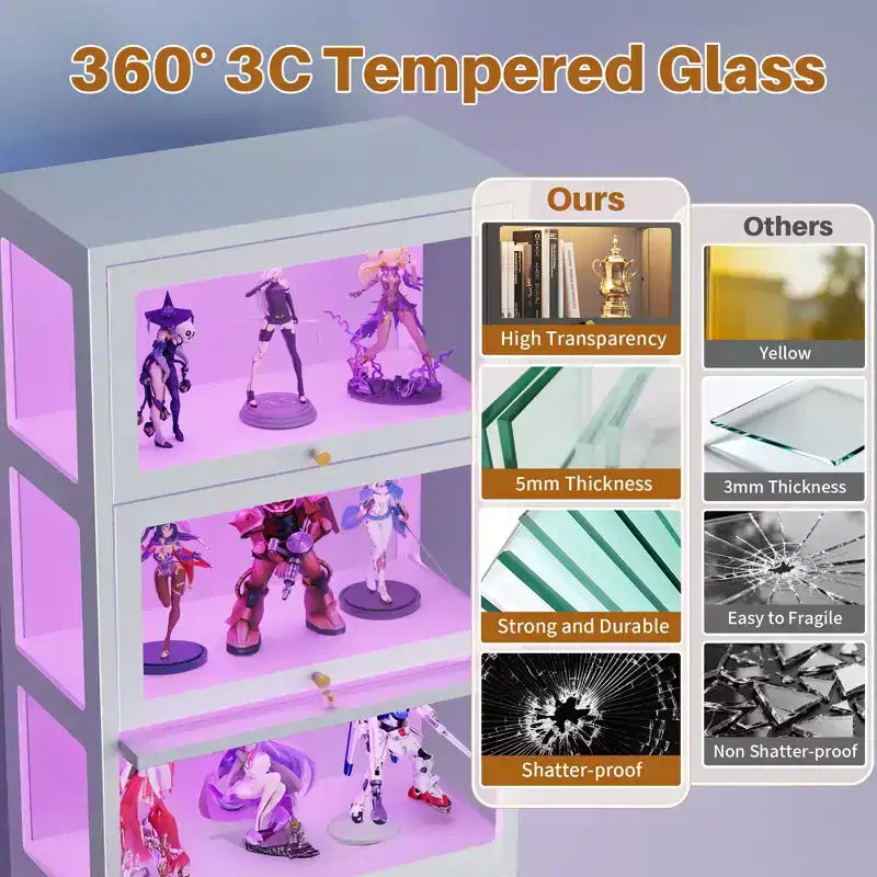 Bekrvio Vitrines en verre 4/5 étages avec portes relevables, vitrine de collection avec 13 couleurs, vitrine en verre trempé à 3 côtés en métal