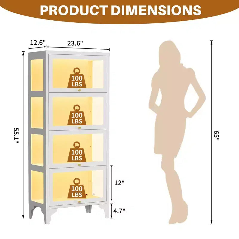 Bekrvio Vitrines en verre 4/5 étages avec portes relevables, vitrine de collection avec 13 couleurs, vitrine en verre trempé à 3 côtés en métal