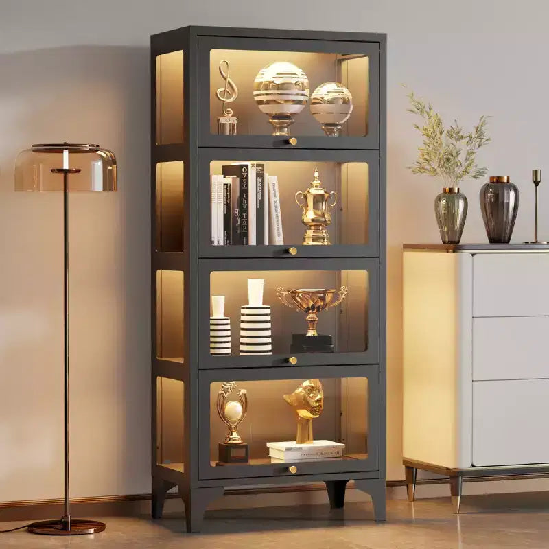 Bekrvio Vitrines en verre 4/5 étages avec portes relevables, vitrine de collection avec 13 couleurs, vitrine en verre trempé à 3 côtés en métal