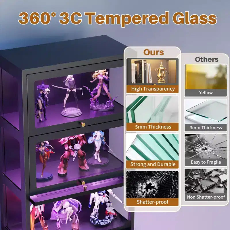 Bekrvio Vitrines en verre 4/5 étages avec portes relevables, vitrine de collection avec 13 couleurs, vitrine en verre trempé à 3 côtés en métal