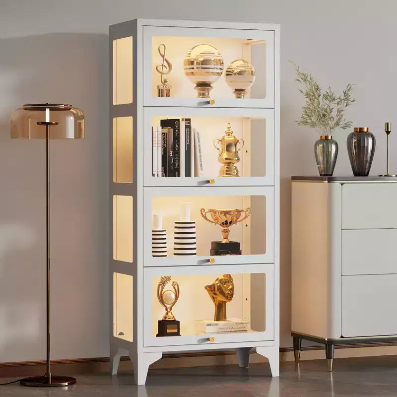 Bekrvio Vitrines en verre 4/5 étages avec portes relevables, vitrine de collection avec 13 couleurs, vitrine en verre trempé à 3 côtés en métal