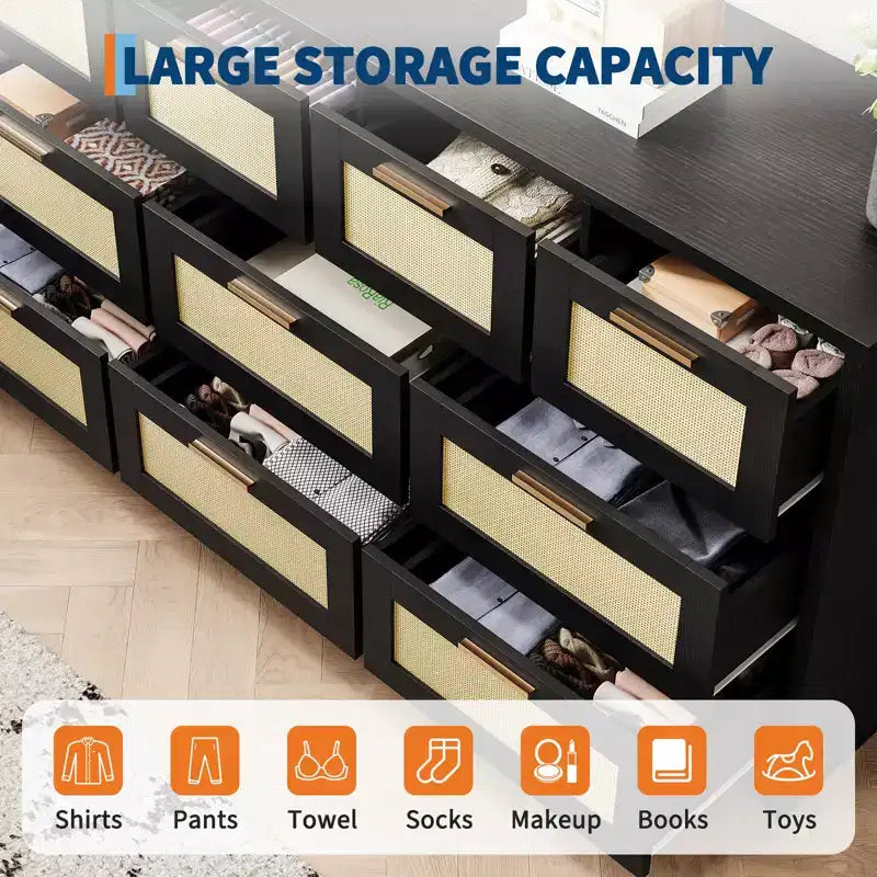 10 Drawers Dresser, Wooden Storage Organizer with Anti-tipping Device, for Living Room, Hallway, Entryway