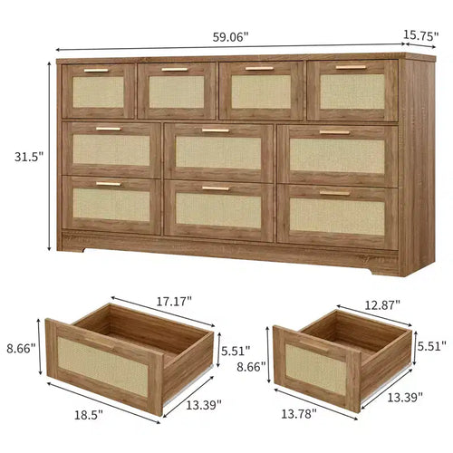 10 Drawers Dresser, Wooden Storage Organizer with Anti-tipping Device, for Living Room, Hallway, Entryway
