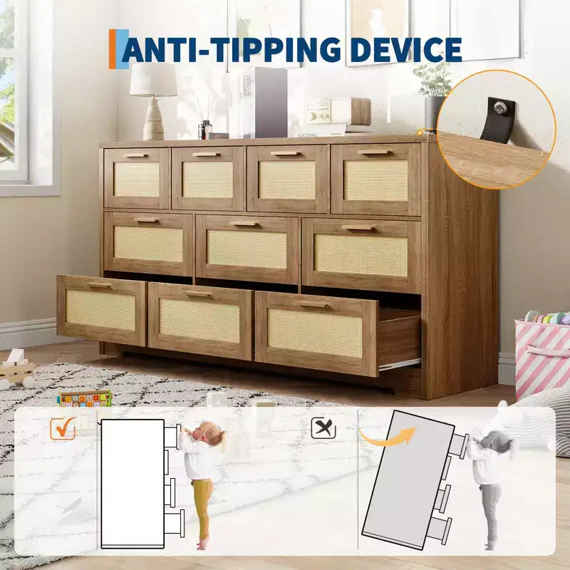 10 Drawers Dresser, Wooden Storage Organizer with Anti-tipping Device, for Living Room, Hallway, Entryway