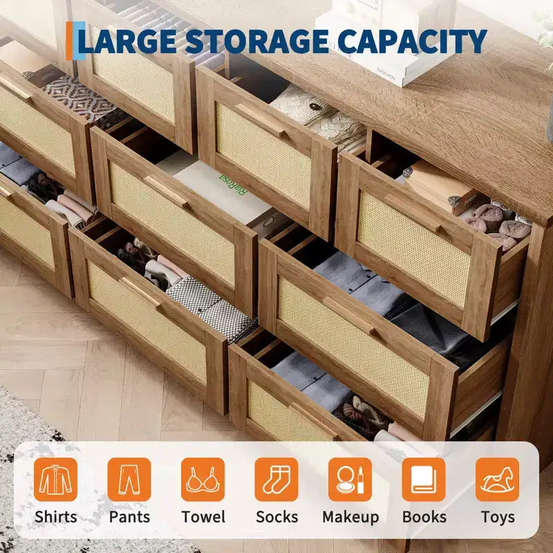 10 Drawers Dresser, Wooden Storage Organizer with Anti-tipping Device, for Living Room, Hallway, Entryway