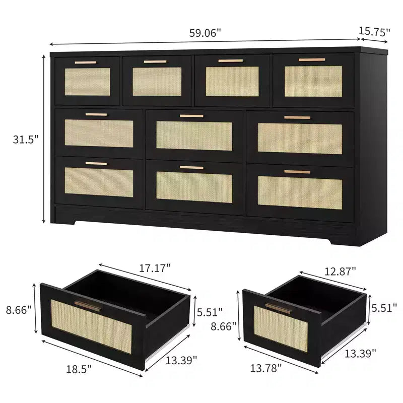 10 Drawers Dresser, Wooden Storage Organizer with Anti-tipping Device, for Living Room, Hallway, Entryway