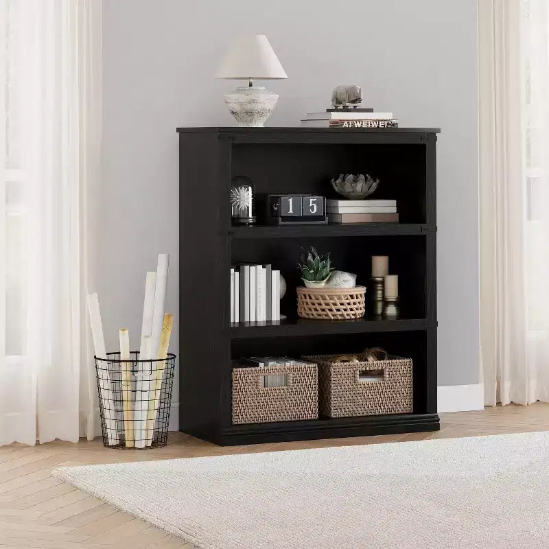 Étagère à 3 niveaux de style milieu de siècle, Rangement cubes entrecroisés avec kit anti-basculement, Organisateur rétro pour salon, bureau à domicile