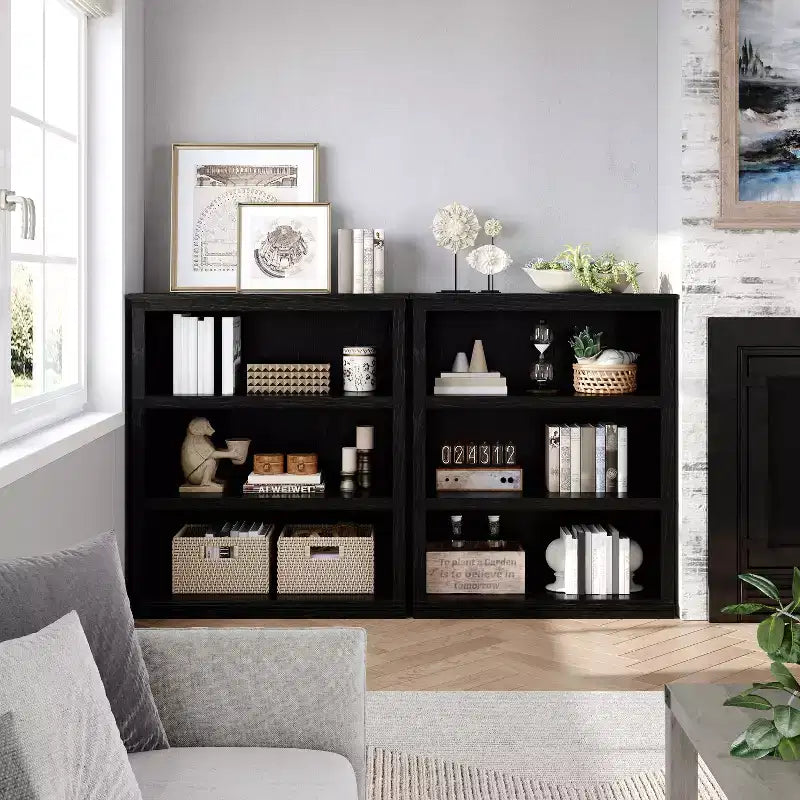 Étagère à 3 niveaux de style milieu de siècle, Rangement cubes entrecroisés avec kit anti-basculement, Organisateur rétro pour salon, bureau à domicile