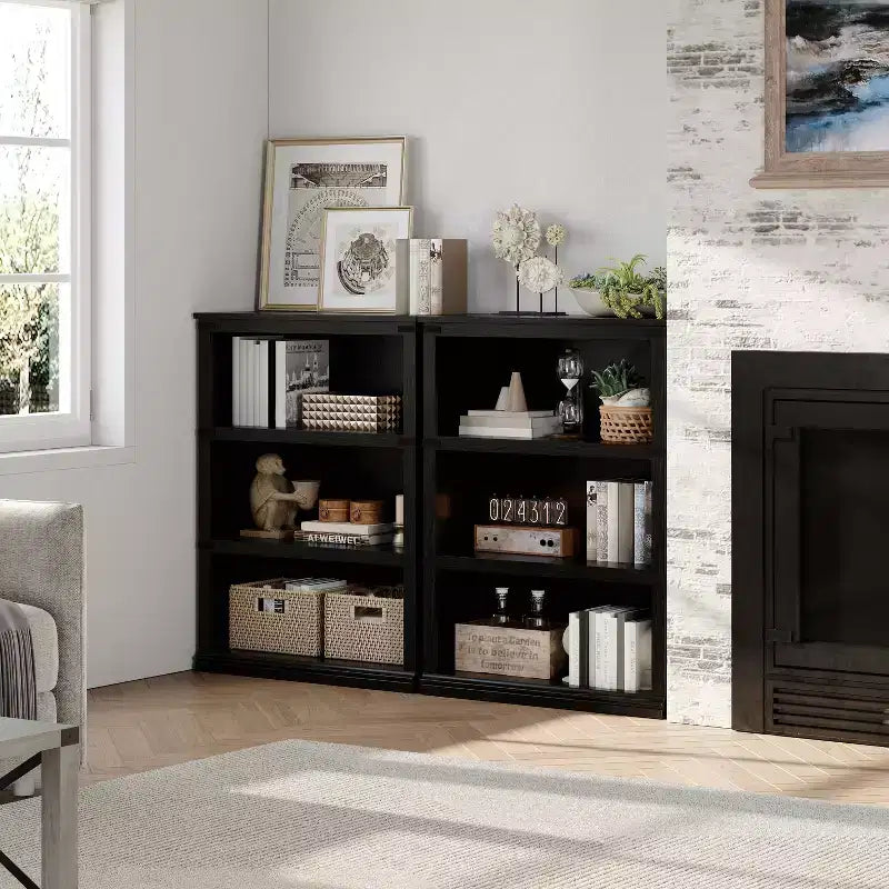 Étagère à 3 niveaux de style milieu de siècle, Rangement cubes entrecroisés avec kit anti-basculement, Organisateur rétro pour salon, bureau à domicile