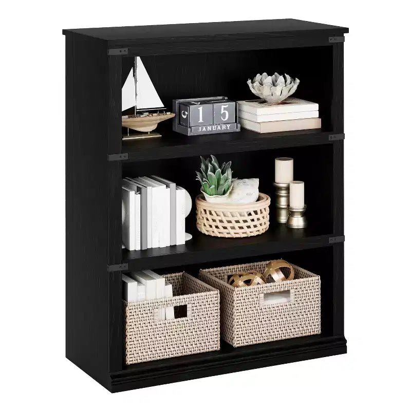 3-Tier Mid-Century Bookshelf, Crisscross Cube Storage with Anti-Tip Kit, Retro Organizer for Living Room, Home Office