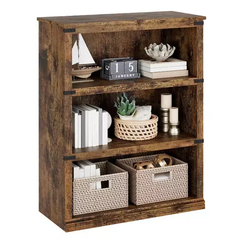 Étagère à 3 niveaux de style milieu de siècle, Rangement cubes entrecroisés avec kit anti-basculement, Organisateur rétro pour salon, bureau à domicile