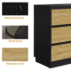 Table de chevet large avec 3 tiroirs, rangement coulissant dissimulé, noir et bois