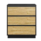 Table de chevet large avec 3 tiroirs, rangement coulissant dissimulé, noir et bois