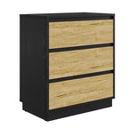 Table de chevet large avec 3 tiroirs, rangement coulissant dissimulé, noir et bois