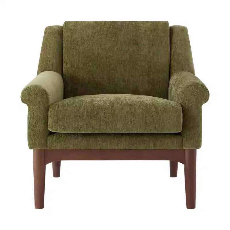 Fauteuil d'appoint Whisen avec accoudoirs évasés sculpturaux et cadre en bois massif, fauteuil de salon rembourré moderne incliné, fauteuil de lecture ergonomique