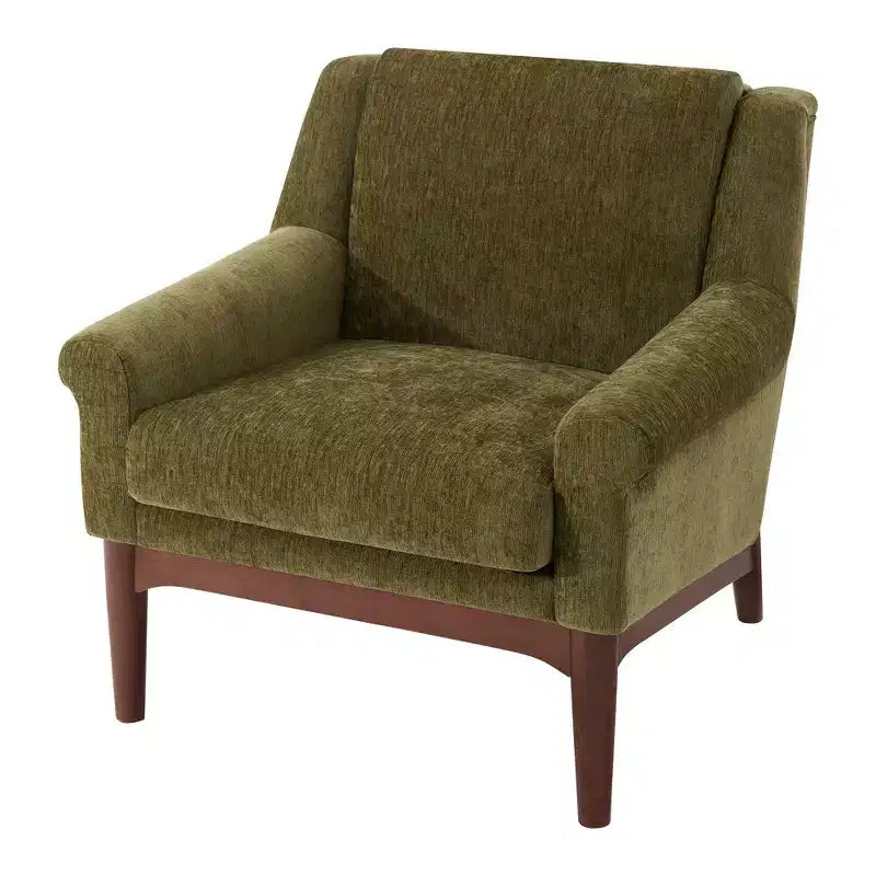 Fauteuil d'appoint Whisen avec accoudoirs évasés sculpturaux et cadre en bois massif, fauteuil de salon rembourré moderne incliné, fauteuil de lecture ergonomique