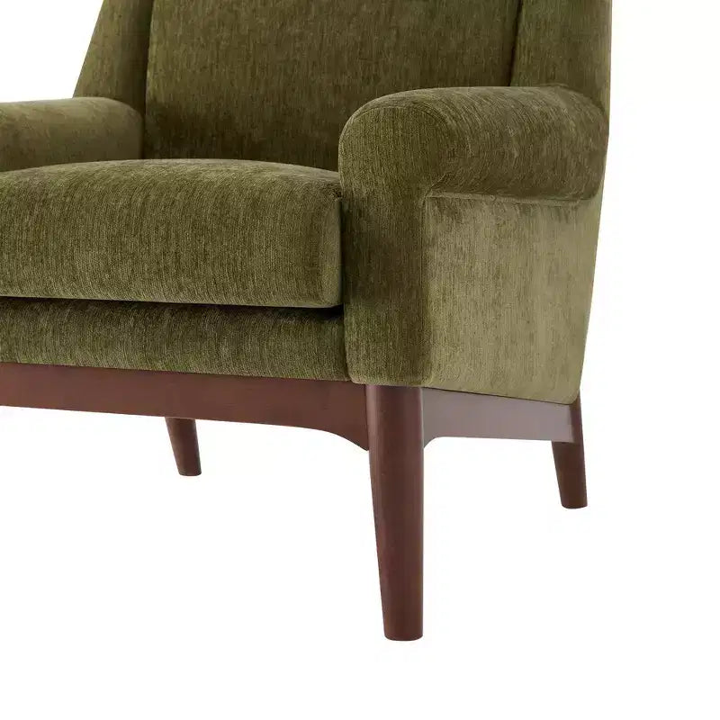 Fauteuil d'appoint Whisen avec accoudoirs évasés sculpturaux et cadre en bois massif, fauteuil de salon rembourré moderne incliné, fauteuil de lecture ergonomique
