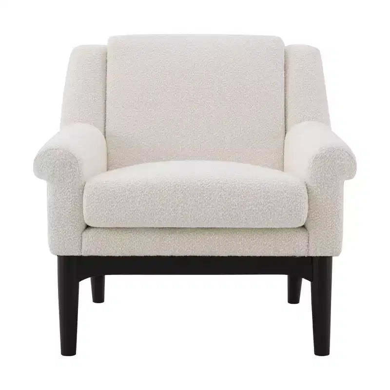 Fauteuil d'appoint Whisen avec accoudoirs évasés sculpturaux et cadre en bois massif, fauteuil de salon rembourré moderne incliné, fauteuil de lecture ergonomique