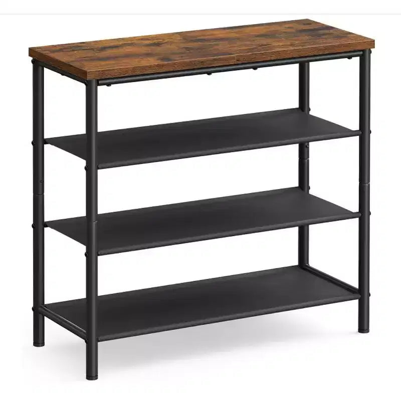 4-Tier Shoe Rack Storage Organizer for Entryway, Industrial Shoe Shelf Holds 912 Pairs with Steel Frame & Fabric Shelves, Rustic Brown Black
