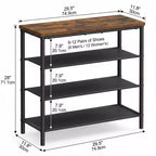 Meuble de rangement pour chaussures à 4 niveaux pour entrée, étagère à chaussures industrielle pouvant contenir 9 à 12 paires avec cadre en acier et étagères en tissu, marron rustique et noir
