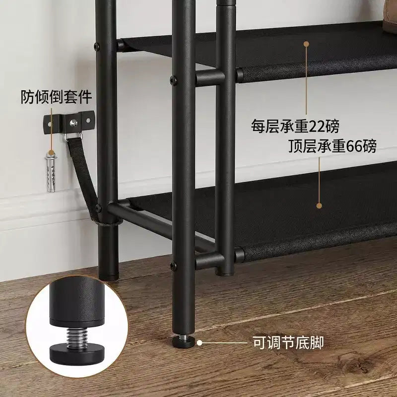 Meuble de rangement pour chaussures à 4 niveaux pour entrée, étagère à chaussures industrielle pouvant contenir 9 à 12 paires avec cadre en acier et étagères en tissu, marron rustique et noir