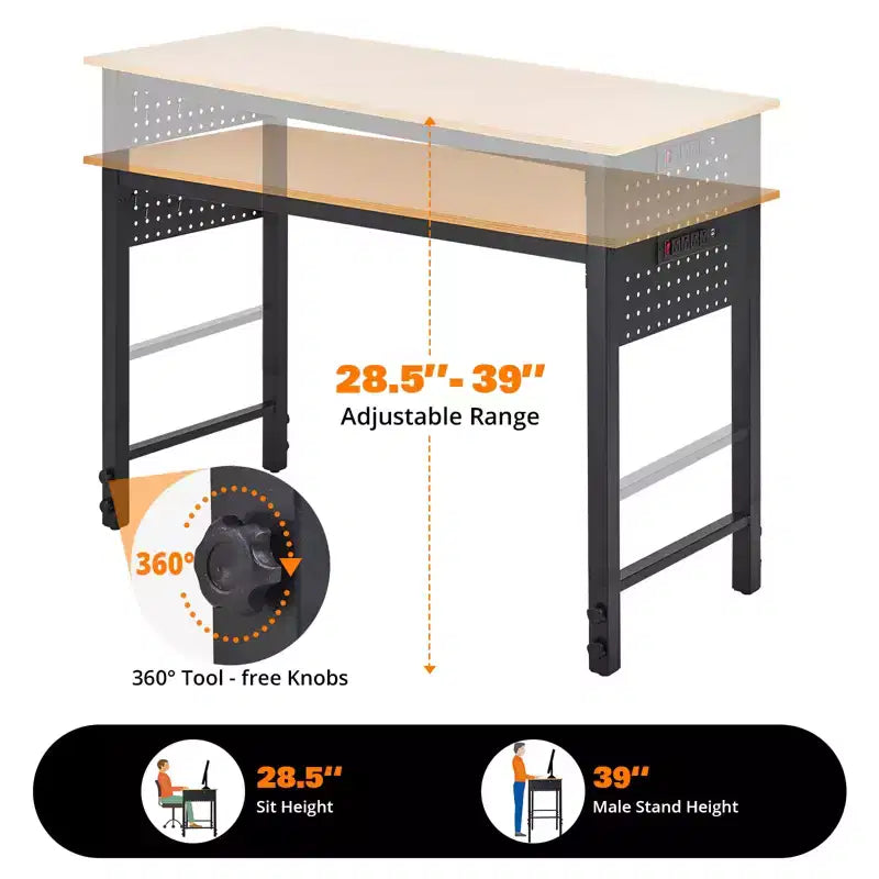 Établi réglable, établi d'une capacité de charge de 2000 lb, table de travail mobile avec roulettes verrouillables, plage de réglage de la hauteur, pour garage, atelier