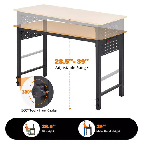 Établi réglable, établi d'une capacité de charge de 2000 lb, table de travail mobile avec roulettes verrouillables, plage de réglage de la hauteur, pour garage, atelier