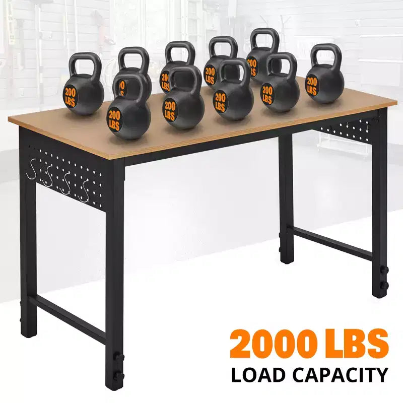 Établi réglable, établi d'une capacité de charge de 2000 lb, table de travail mobile avec roulettes verrouillables, plage de réglage de la hauteur, pour garage, atelier