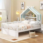 Lit de maison en bois GDFStudio Castillo avec étagère de tête de lit de rangement