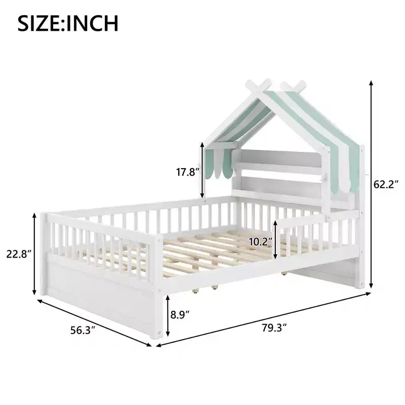 Lit de maison en bois GDFStudio Castillo avec étagère de tête de lit de rangement