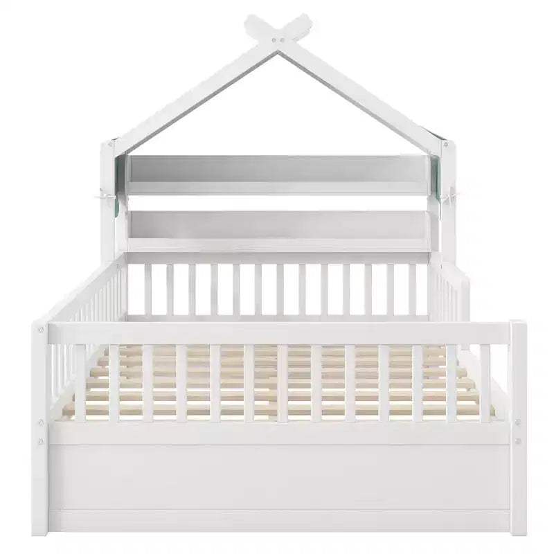 Lit de maison en bois GDFStudio Castillo avec étagère de tête de lit de rangement