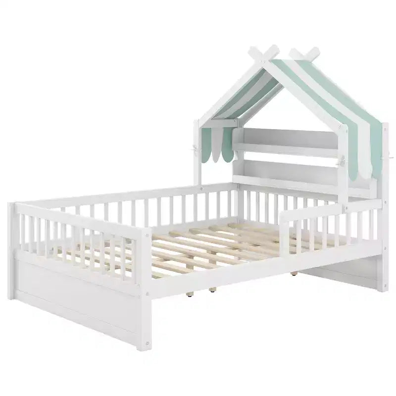 Lit de maison en bois GDFStudio Castillo avec étagère de tête de lit de rangement