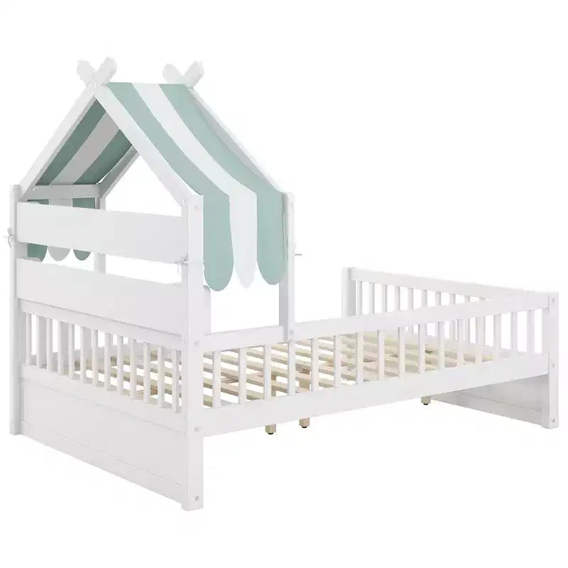 Lit de maison en bois GDFStudio Castillo avec étagère de tête de lit de rangement