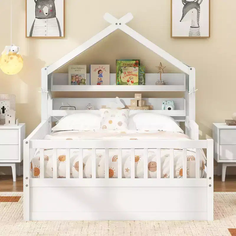 GDFStudio Castillo Wooden House Bed with Storage Headboard Shelf