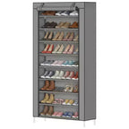 Dustproof Shoe Rack 10-Tier Tall Free-Standing Organizer for Closet Entryway Large Capacity Holds 40-50 Pairs Space-Saving Shelf with Side Pockets