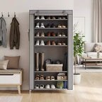Dustproof Shoe Rack 10-Tier Tall Free-Standing Organizer for Closet Entryway Large Capacity Holds 40-50 Pairs Space-Saving Shelf with Side Pockets
