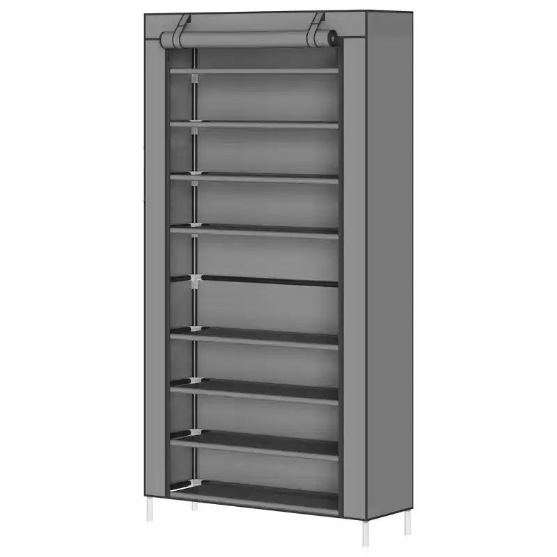 Dustproof Shoe Rack 10-Tier Tall Free-Standing Organizer for Closet Entryway Large Capacity Holds 40-50 Pairs Space-Saving Shelf with Side Pockets