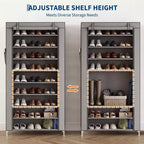 Dustproof Shoe Rack 10-Tier Tall Free-Standing Organizer for Closet Entryway Large Capacity Holds 40-50 Pairs Space-Saving Shelf with Side Pockets
