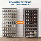 Dustproof Shoe Rack 10-Tier Tall Free-Standing Organizer for Closet Entryway Large Capacity Holds 40-50 Pairs Space-Saving Shelf with Side Pockets