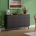 Buffet Sideboard, 60'' Sideboard Cabinet with 2 Drawers and 4 Wave Doors, Sideboard with Adjustable Shelves, Black