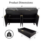 Buffet de salle à manger, Buffet de 152 cm avec 2 tiroirs et 4 portes ondulées, Buffet avec étagères réglables, Noir